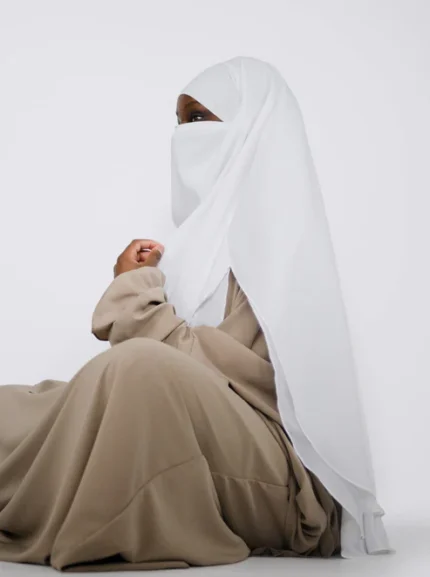 Jilbab de prière 2 pièces - Blanc & Taupe Élégant